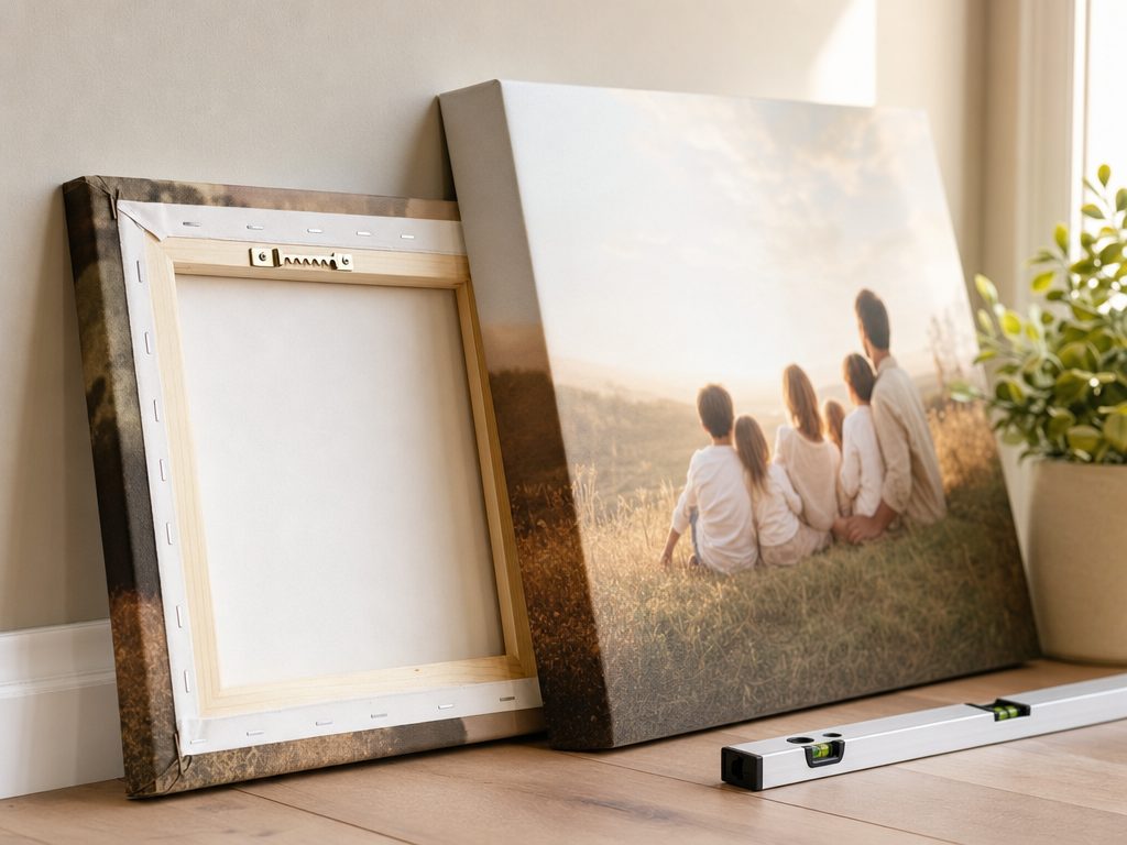 Family photo canvas with hanger, ready to hang