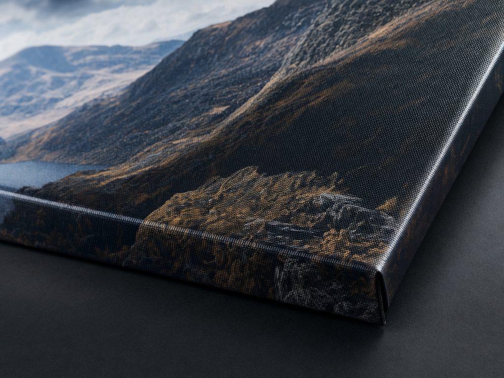 Close-up of a large canvas showing crisp detail and texture